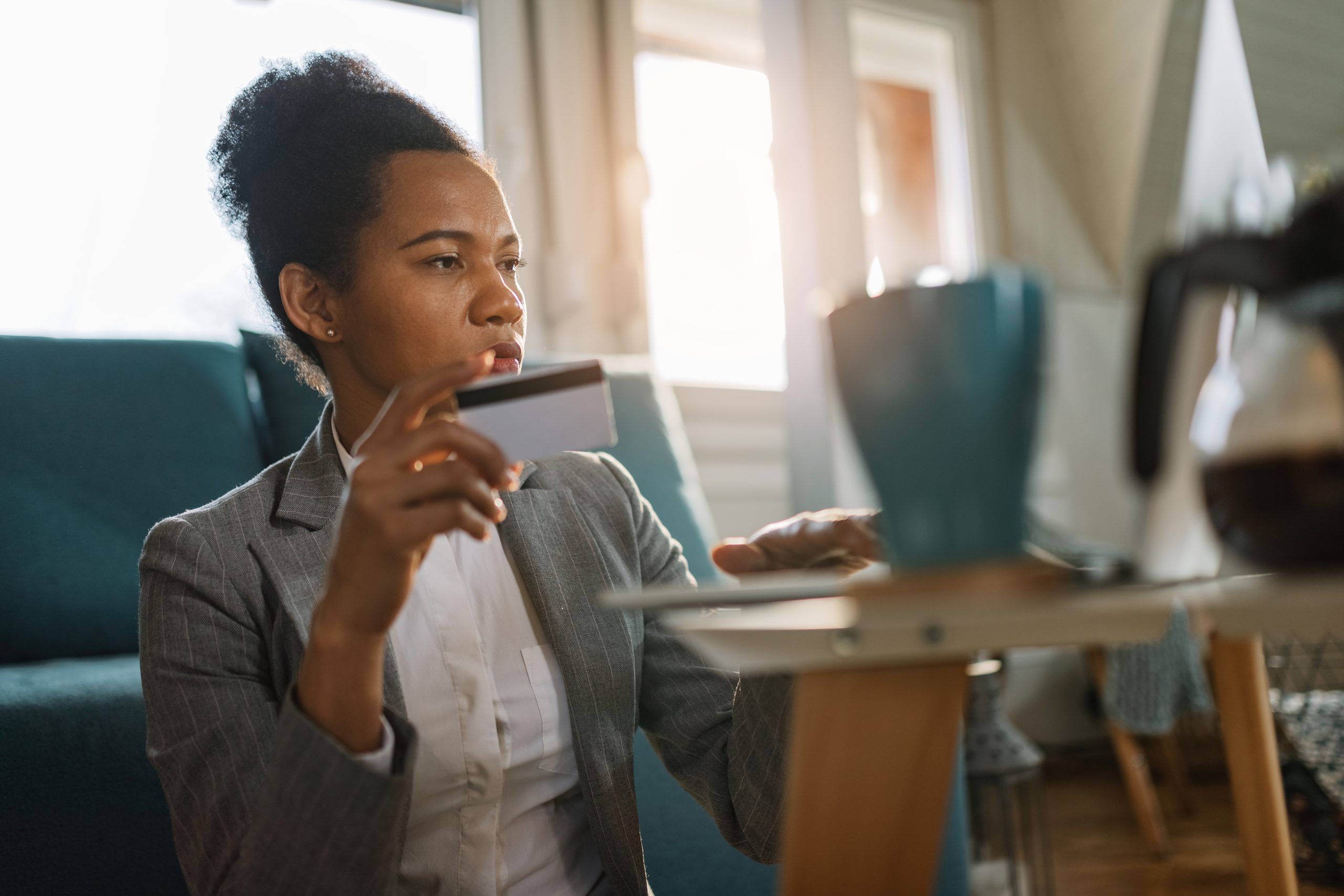Customer reviewing financial options online